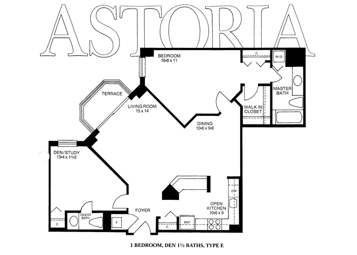 Astoria - E Residence - 1 Bed, Den, 1 1/2 Bath
